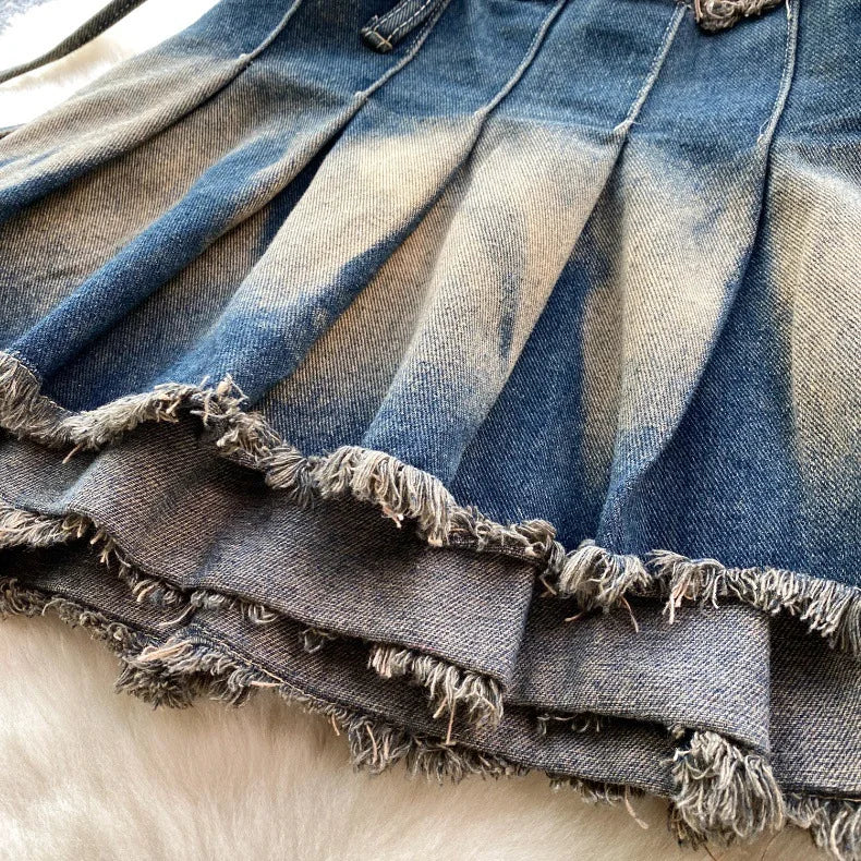 Washed Denim Mini Skirt with Bow detailing