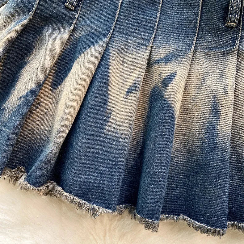 Washed Denim Mini Skirt with Bow detailing