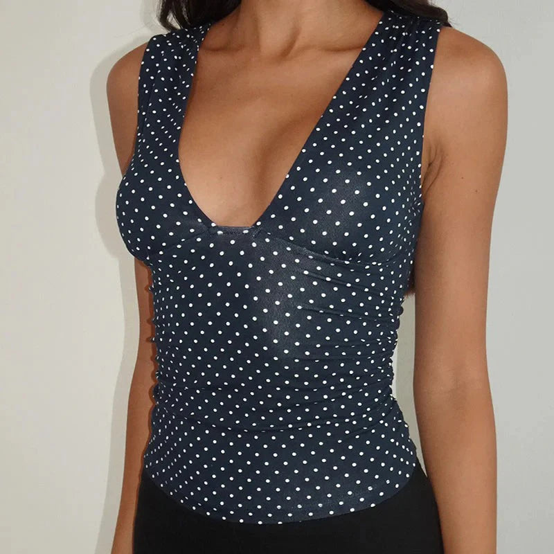 V-Neck Polka Dot Sleeveless Shirt