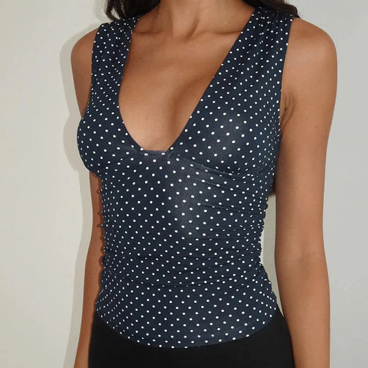 V-Neck Polka Dot Sleeveless Shirt
